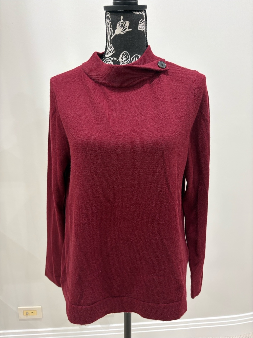 Hobbs London Maroon Merino Wool/Cashmere Mock Neck Sweater Size Large
